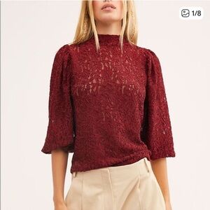 Free People Sweet Talker Lace Top Burgundy S